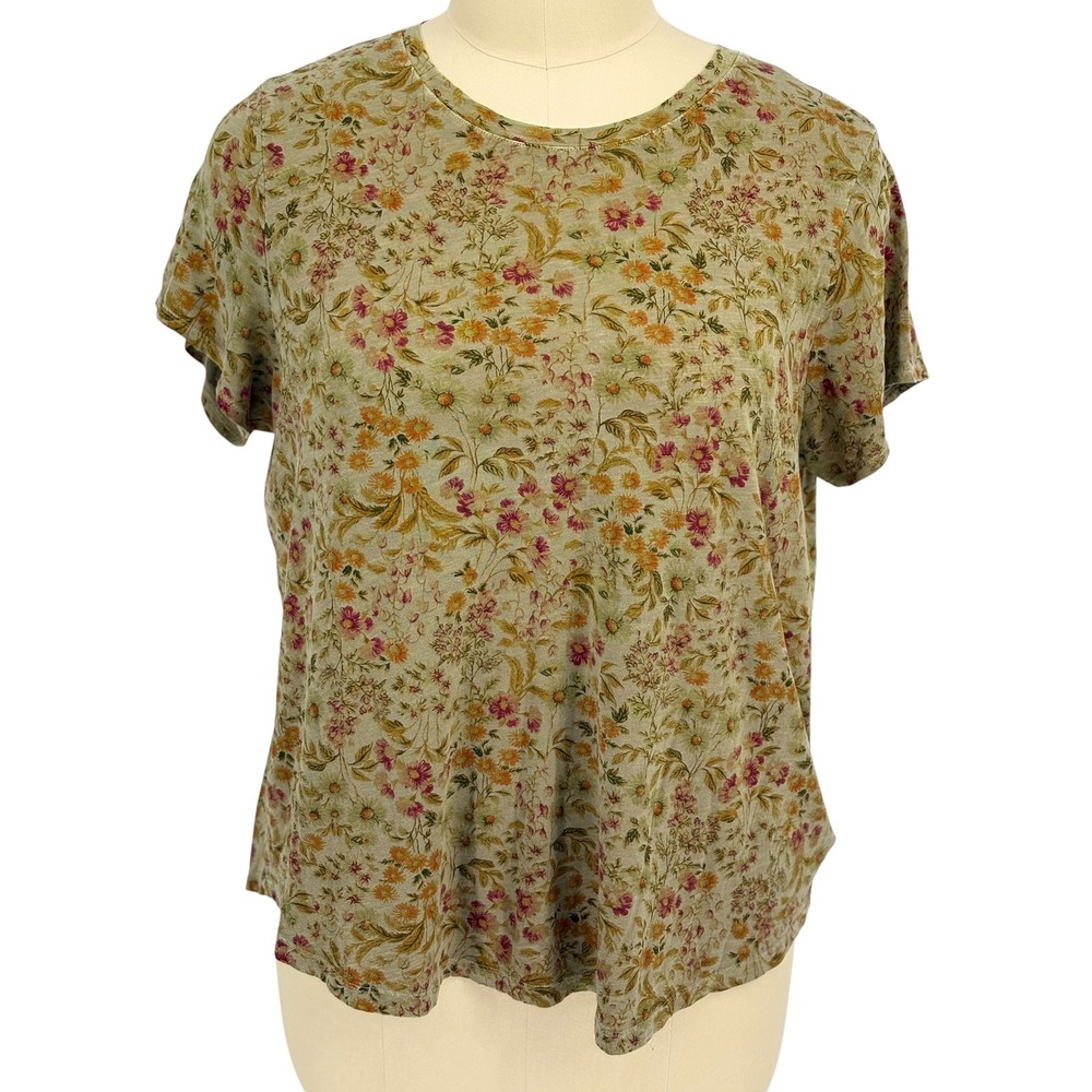 Old Navy Everywear T-Shirt Brown Floral 100% Cotton XXL